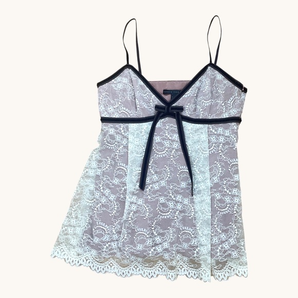 Robert Rodriguez Lingerie Top Chemise Pink Lace Brown Velvet Ribbon (8) - Picture 5 of 7